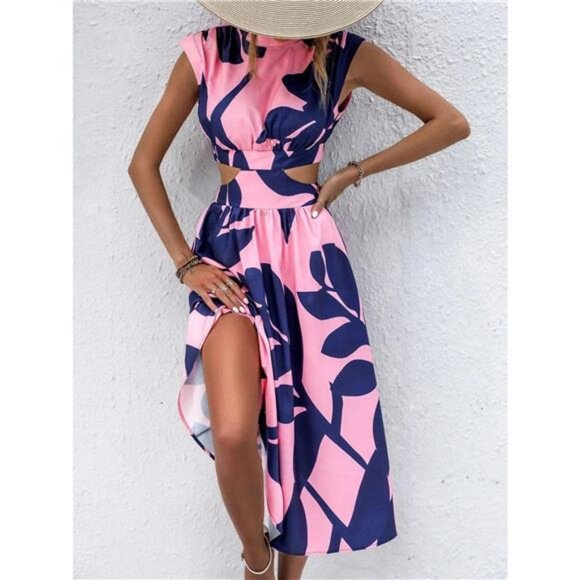 Cutout Printed Sleeveless Dress - Picture 1 of 15